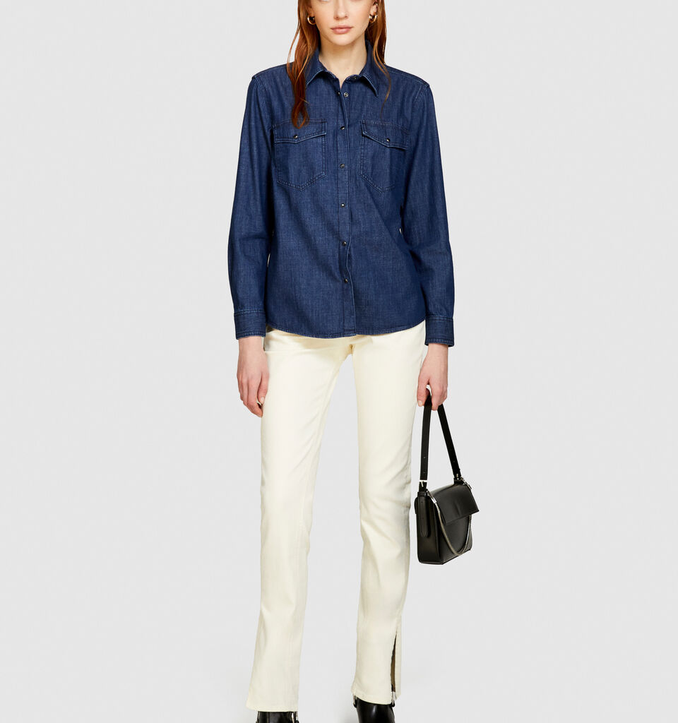 Camisa de jeans comfort fit - camisas para mulher - Azul-Escuro | Sisley image number 1
